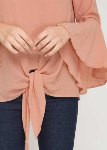 3/4 Bell Sleeve Tie Front Top