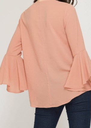 3/4 Bell Sleeve Tie Front Top