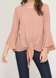 3/4 Bell Sleeve Tie Front Top