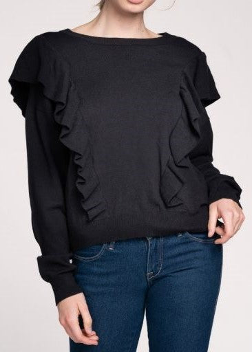 Black Ruffle Knit Sweater