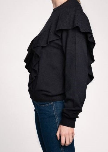 Black Ruffle Knit Sweater