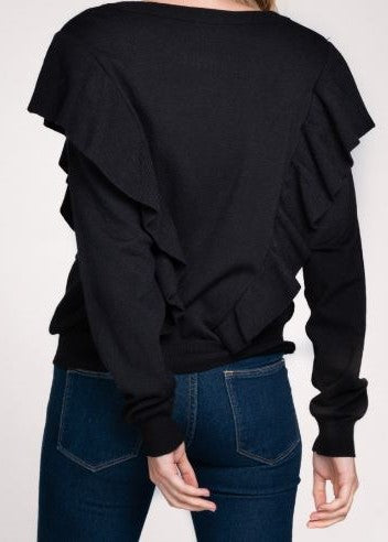 Black Ruffle Knit Sweater