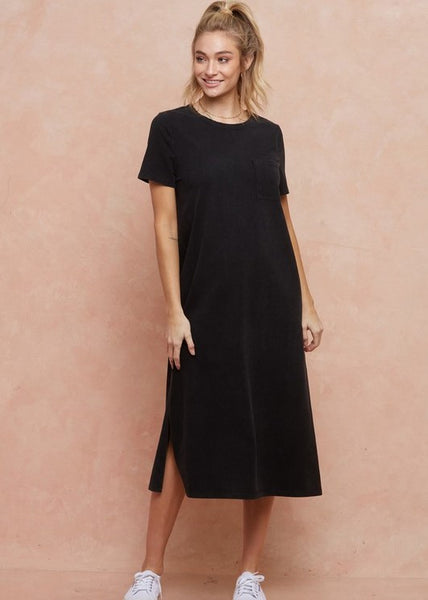 Washed Black Pocket Tee Dress