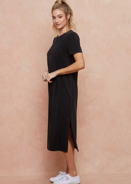 Washed Black Pocket Tee Dress