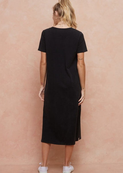 Washed Black Pocket Tee Dress