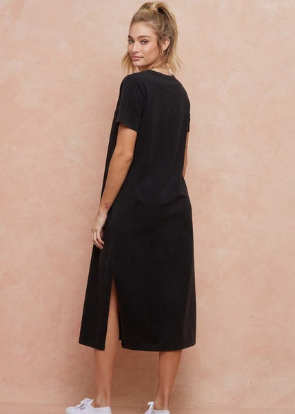 Washed Black Pocket Tee Dress