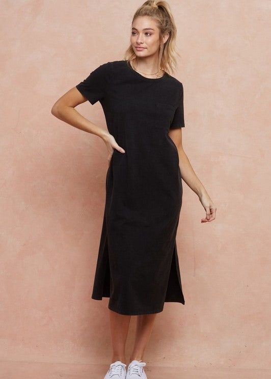 Washed Black Pocket Tee Dress