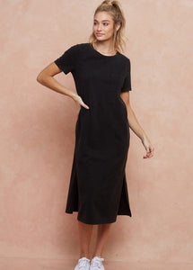 Washed Black Pocket Tee Dress