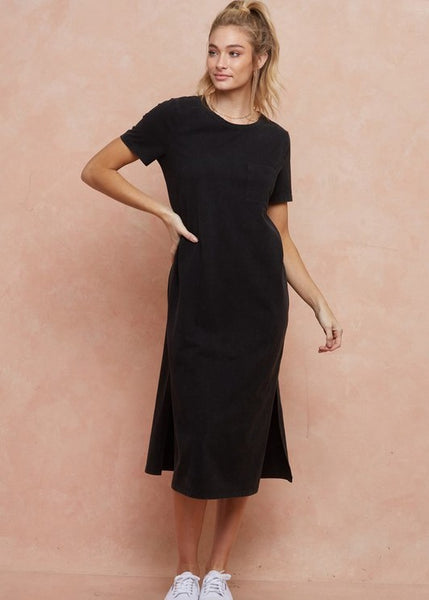 Washed Black Pocket Tee Dress