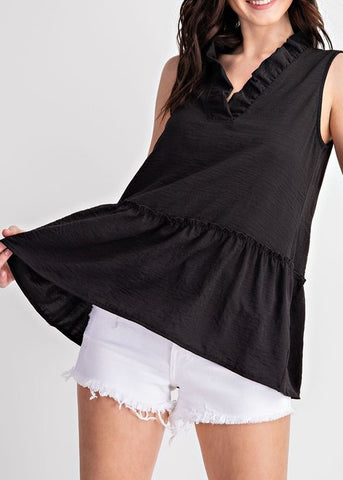 Sleeveless Ruffle V Top