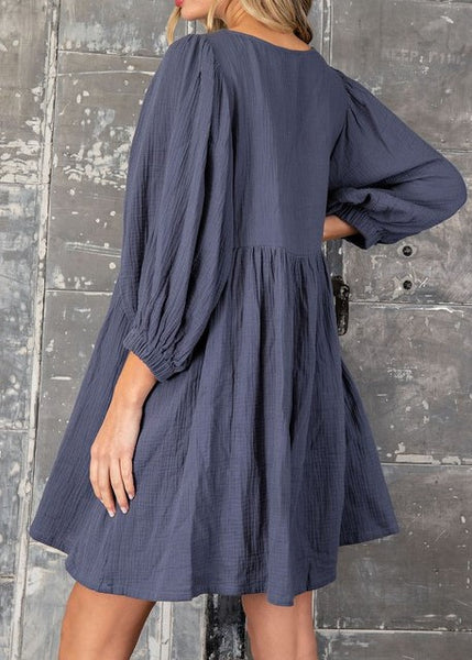 Washed Navy Babydoll Dress