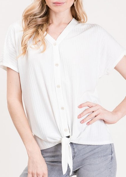 Ribbed Front Tie Knot Top