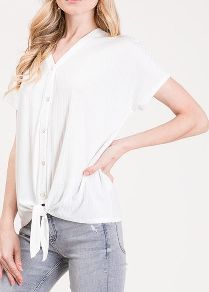 Ribbed Front Tie Knot Top