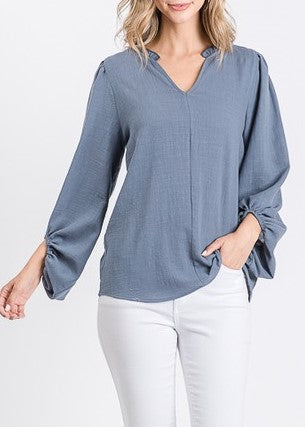 Washed Navy Bubble Sleeve Top