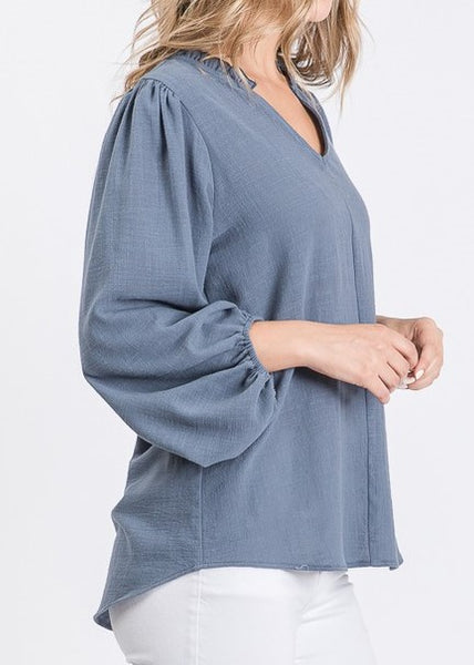 Washed Navy Bubble Sleeve Top