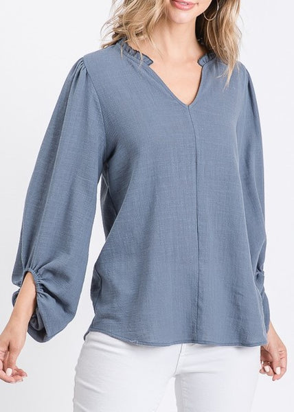 Washed Navy Bubble Sleeve Top