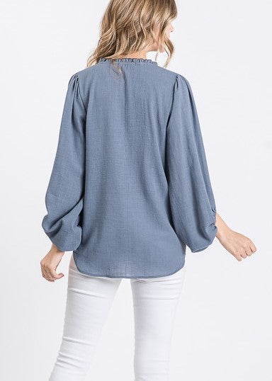 Washed Navy Bubble Sleeve Top