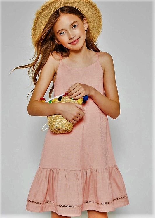 Girls Coral Ruffle Hem Tank Dress