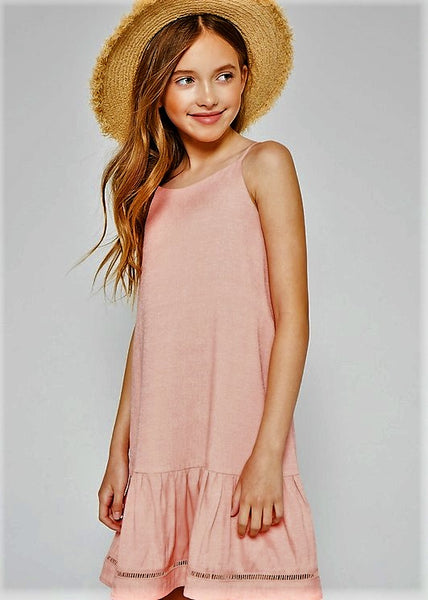 Girls Coral Ruffle Hem Tank Dress