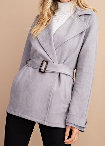 Gray Suede Half Trench Coat