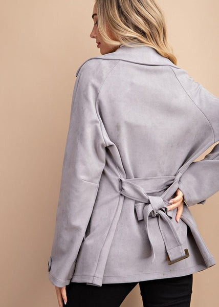 Gray Suede Half Trench Coat