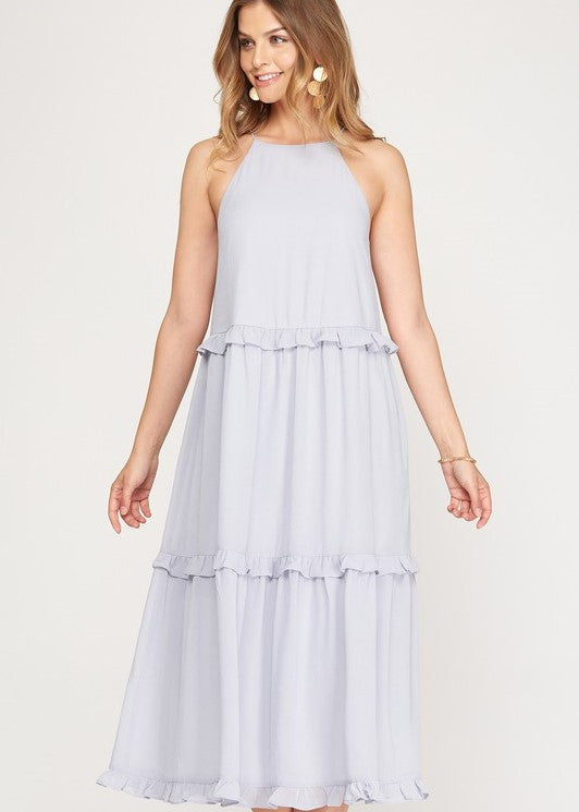 Cami Woven Midi Dress with Ruffle Detail