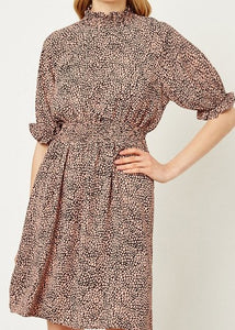 Dotted Smock Neck Dress