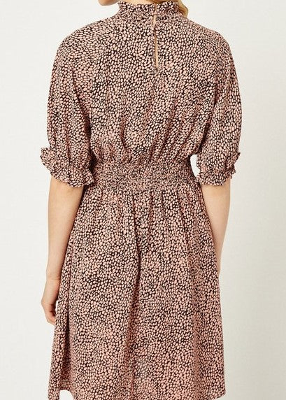 Dotted Smock Neck Dress