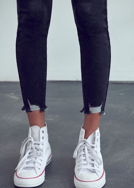 High Rise Frayed Ankle Skinny Jeans