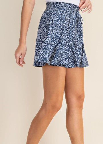 Navy Leopard Print Surplice Skort