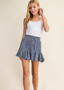 Navy Leopard Print Surplice Skort